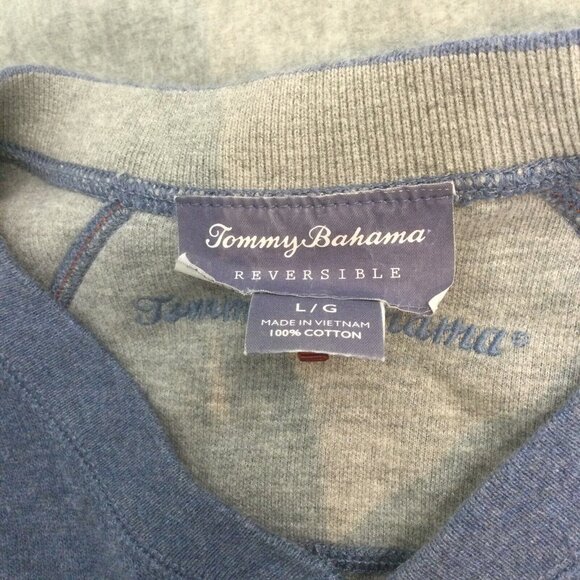 Tommy Bahama Mens Sweater Reversible Blue Large Pullover Knit Grey Flip Side - Picture 10 of 11
